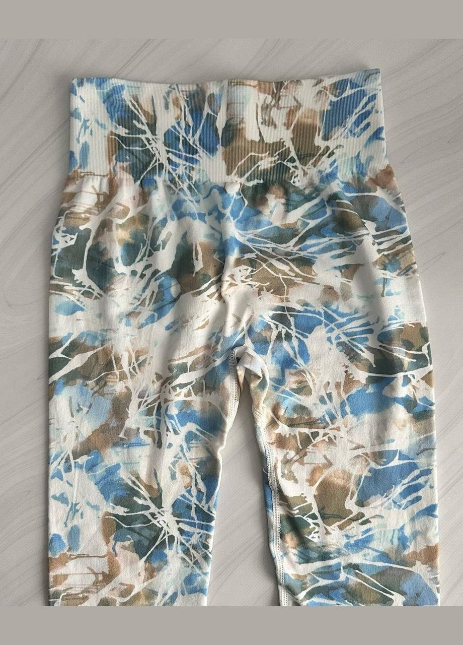 Комбинированные женские спортивные леггинсы (лосины) тай-дай для фитнеса и йоги No Brand