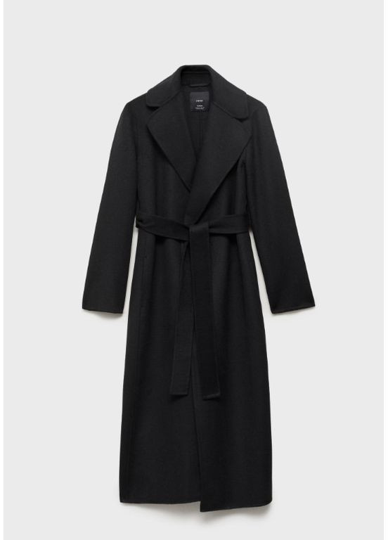 Черное Пальто ручной работы с поясом двубортное Mango