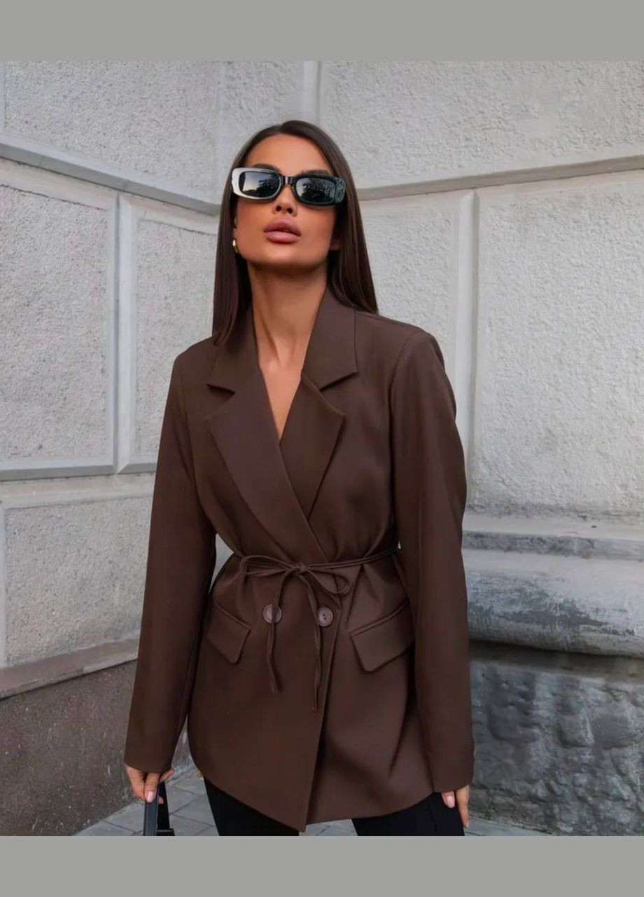 Коричневый женский хит продаж. силуэтный пиджак с поясом Fashion -
