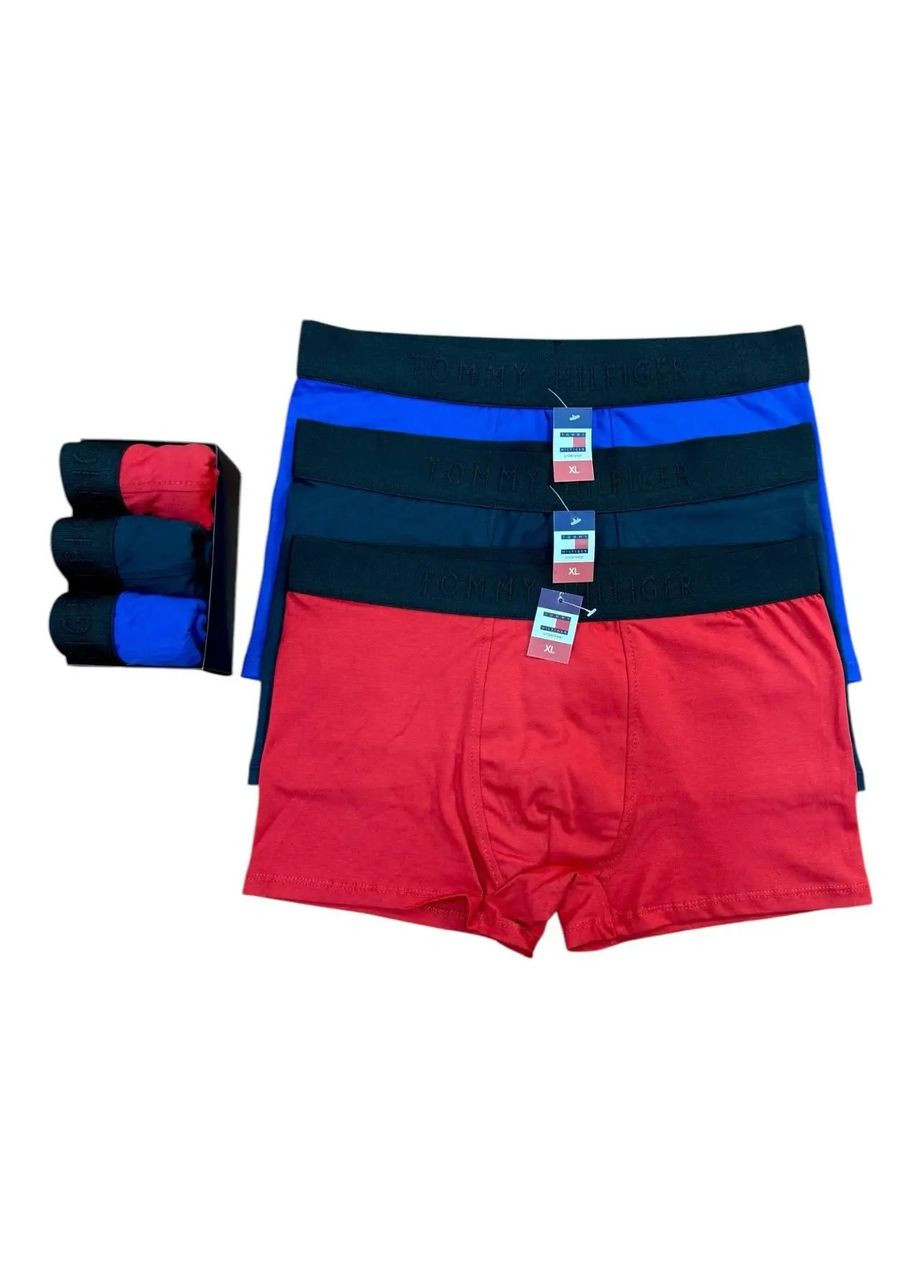 Набір чоловічих трусів боксерів TH різнокольорові з чорною резинкою у коробці 3 шт. No Brand Боксери (348429025)