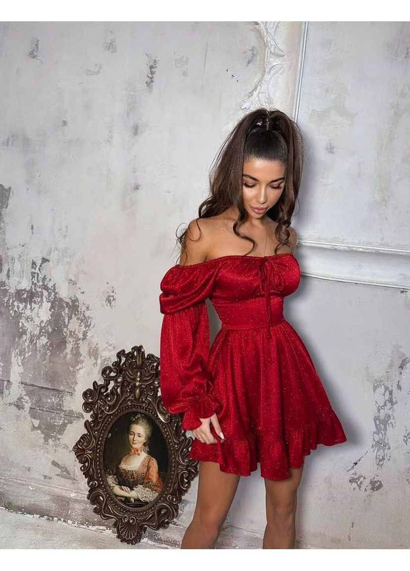 Червона святковий, вечірня жіноча сукня з відкритими плечима No Brand однотонна