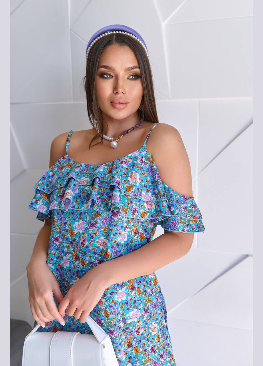 Голубое повседневный, кэжуал, коктейльное, откровенный стильное яркое платье с открытыми плечами No Brand