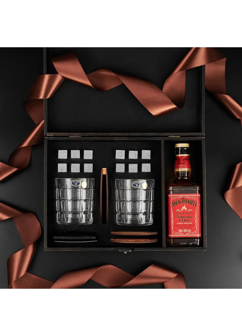 Подарунковий набір для віскі + секція під алкоголь у дерев'яній коробці Bohemia Timesquare 320 мл Handmade WS207S (364988936)