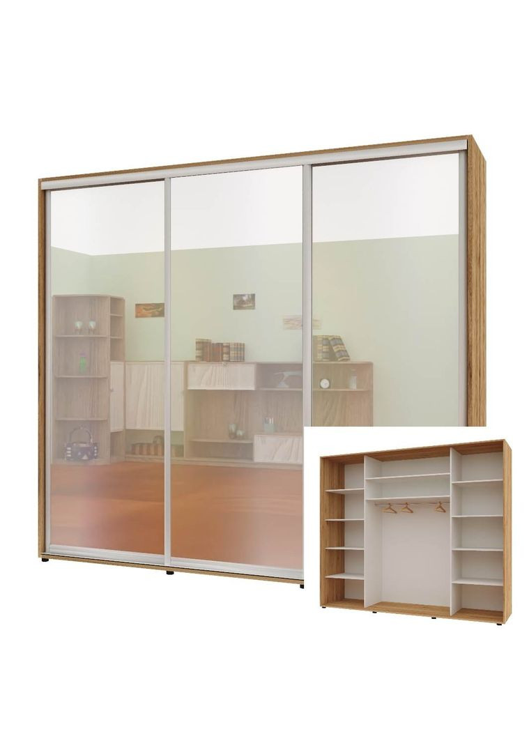 Шафа-купе тридверна 250*60*240 см Дуб золотий 3 двері Дзеркало Максі Комфорт Меблі (360471456)