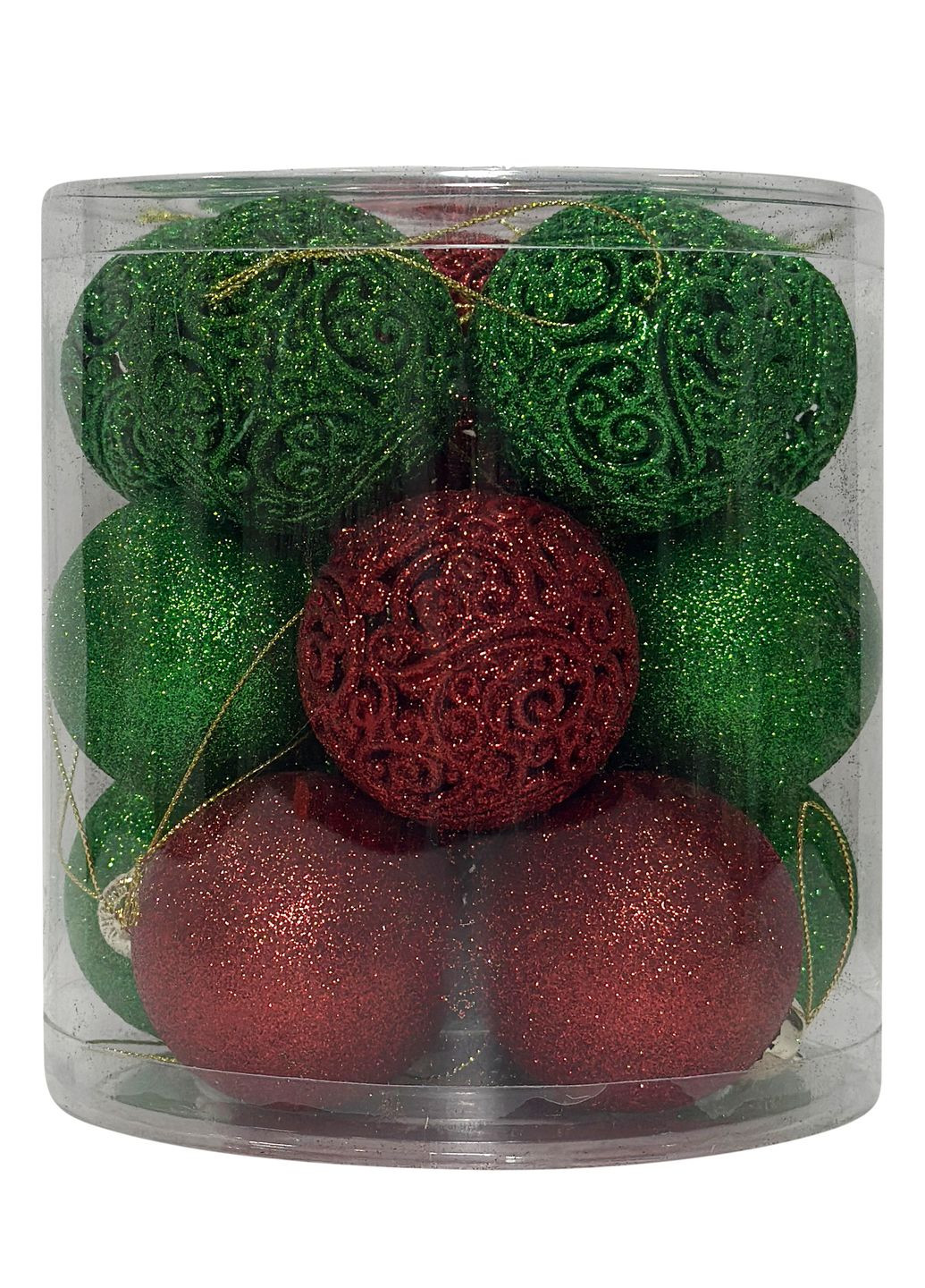 Новогодний набор ёлочных шаров №128 красные и зелёные с ажурными 6 см – 15 шт MIS LT (365628023)