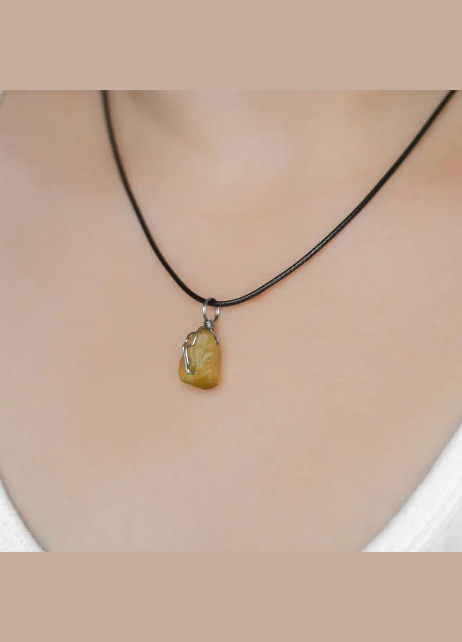 Котяче Око жовте в обплетенні 25мм+ - на шнурі фур-ра нержавіюча сталь L-45-50см No Brand Кулон (316392205)