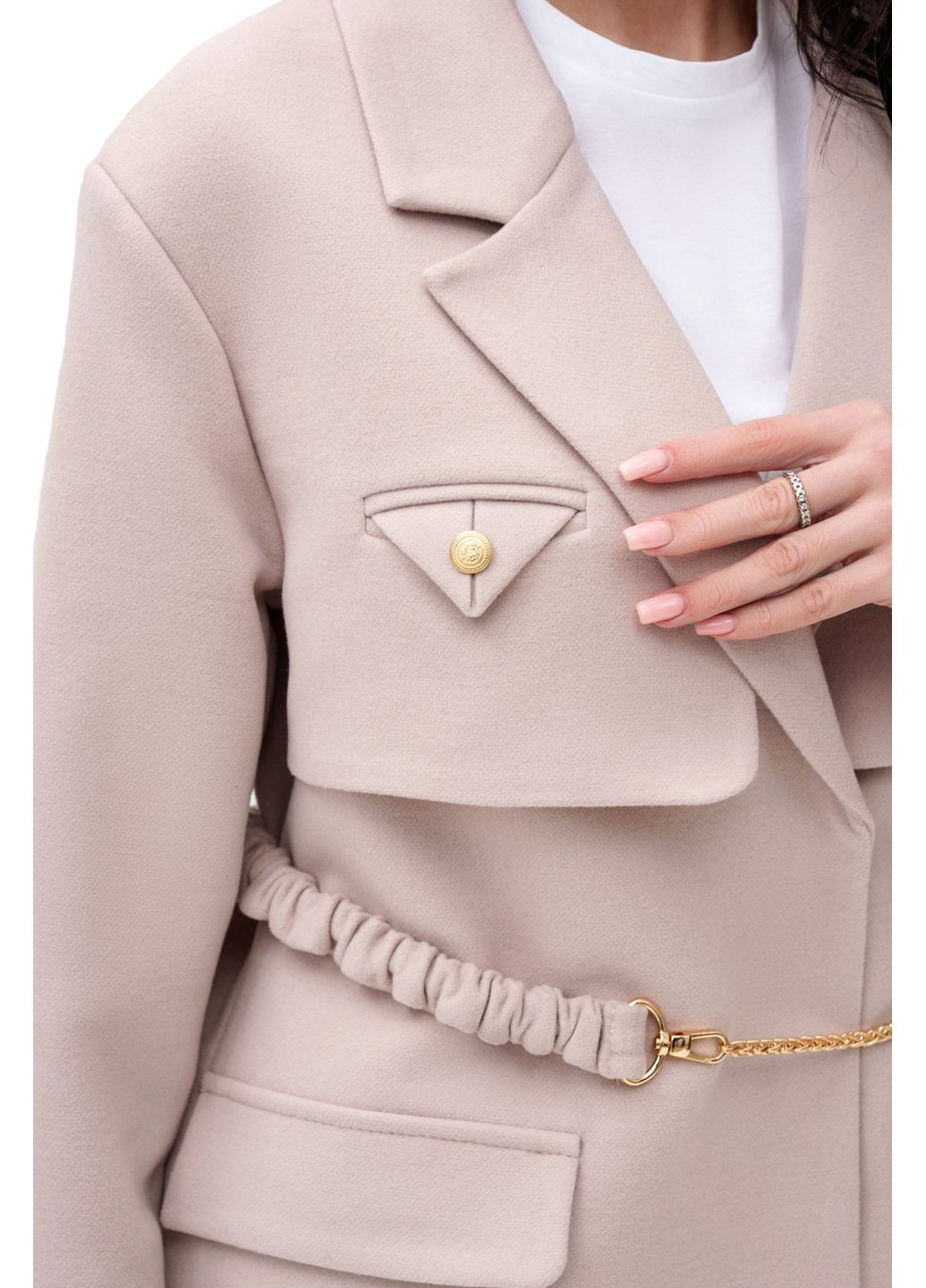 Бежеве демісезонне Коротке кашемірове пальто «Соло» бежеве (кашемір) Emass