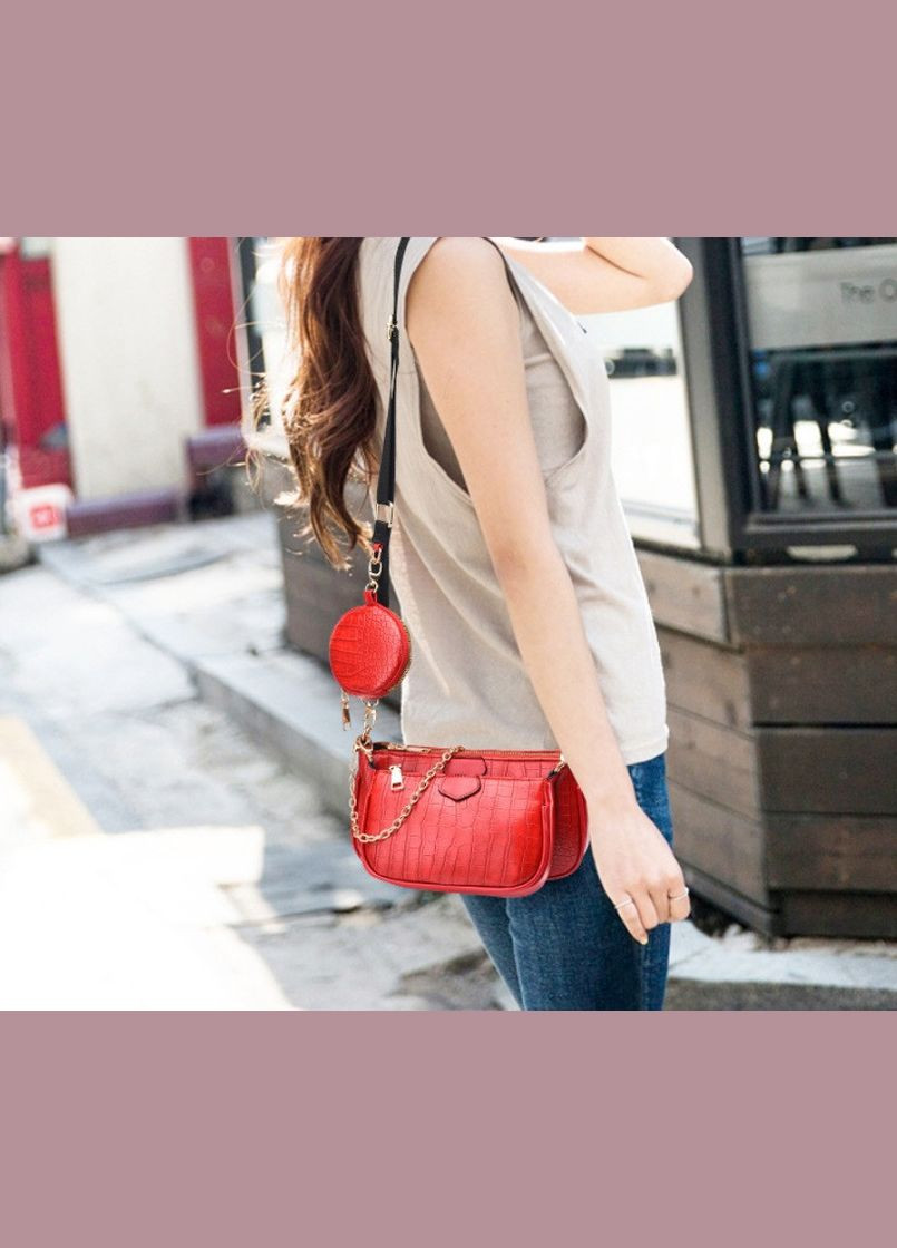 Женская мини сумочка клатч с цепочкой из экокожи в стиле рептилия красная (sku_1249К) No Brand (330576733)
