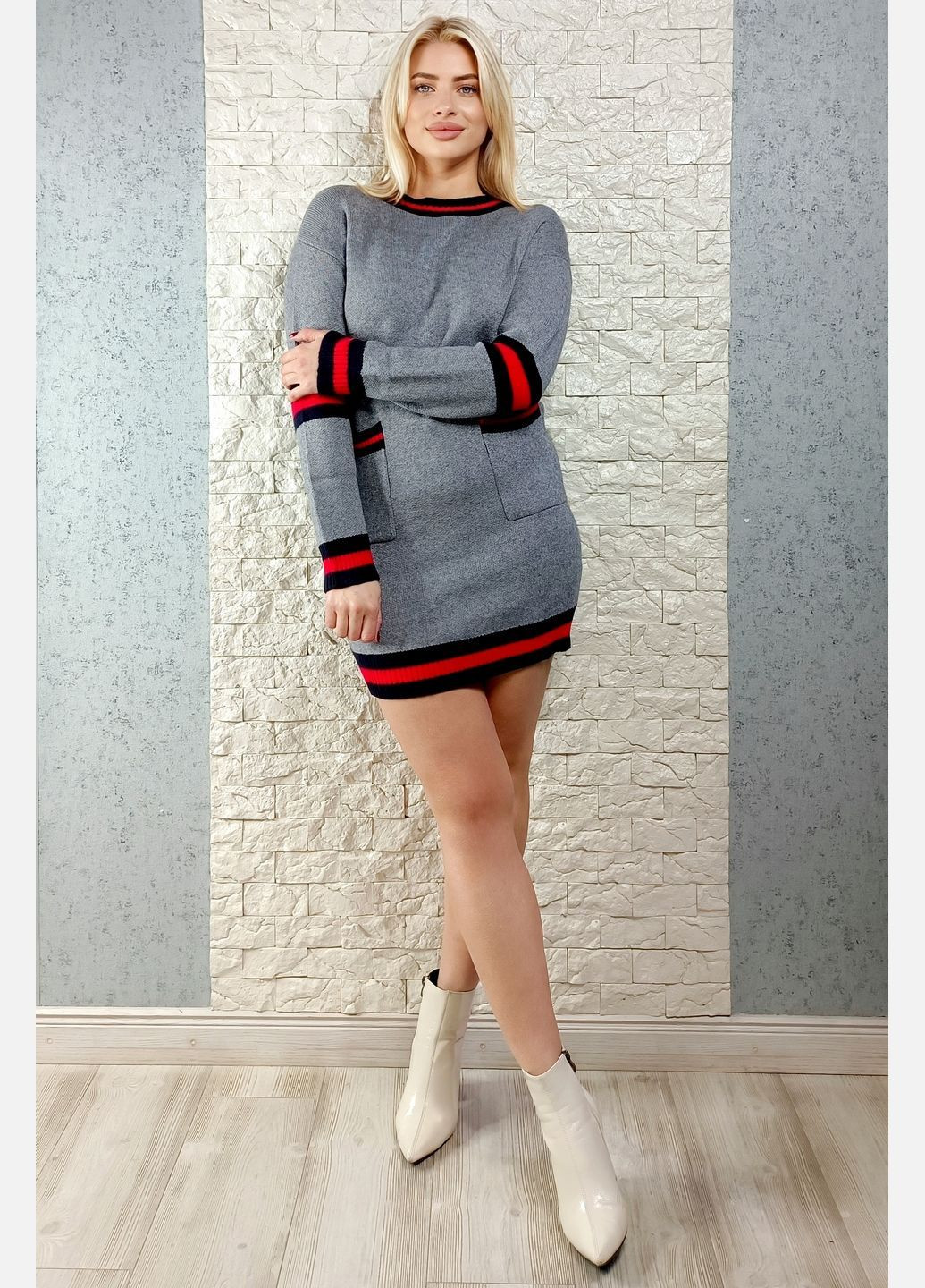 Сіра повсякденний, кежуал сукня-светр сукня светр Unigirl однотонна