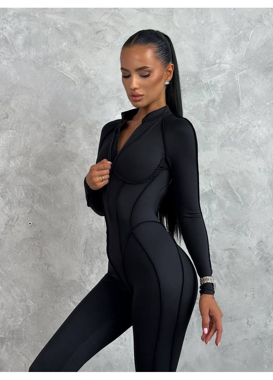 Комбінезон з фактурними швами і відкритою спинкою Osoblyva комбінезон-брюки чорний