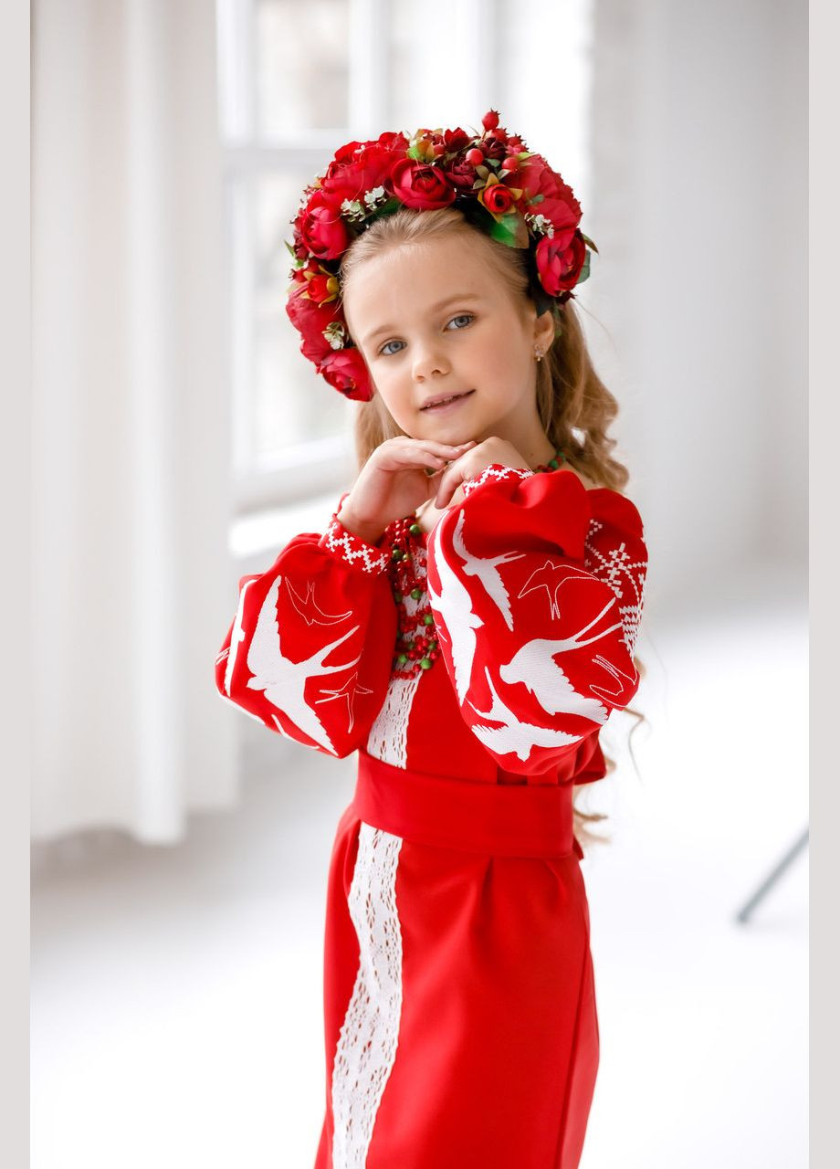 Красная платье вышиванка для девочек ласточка красная (359472960)