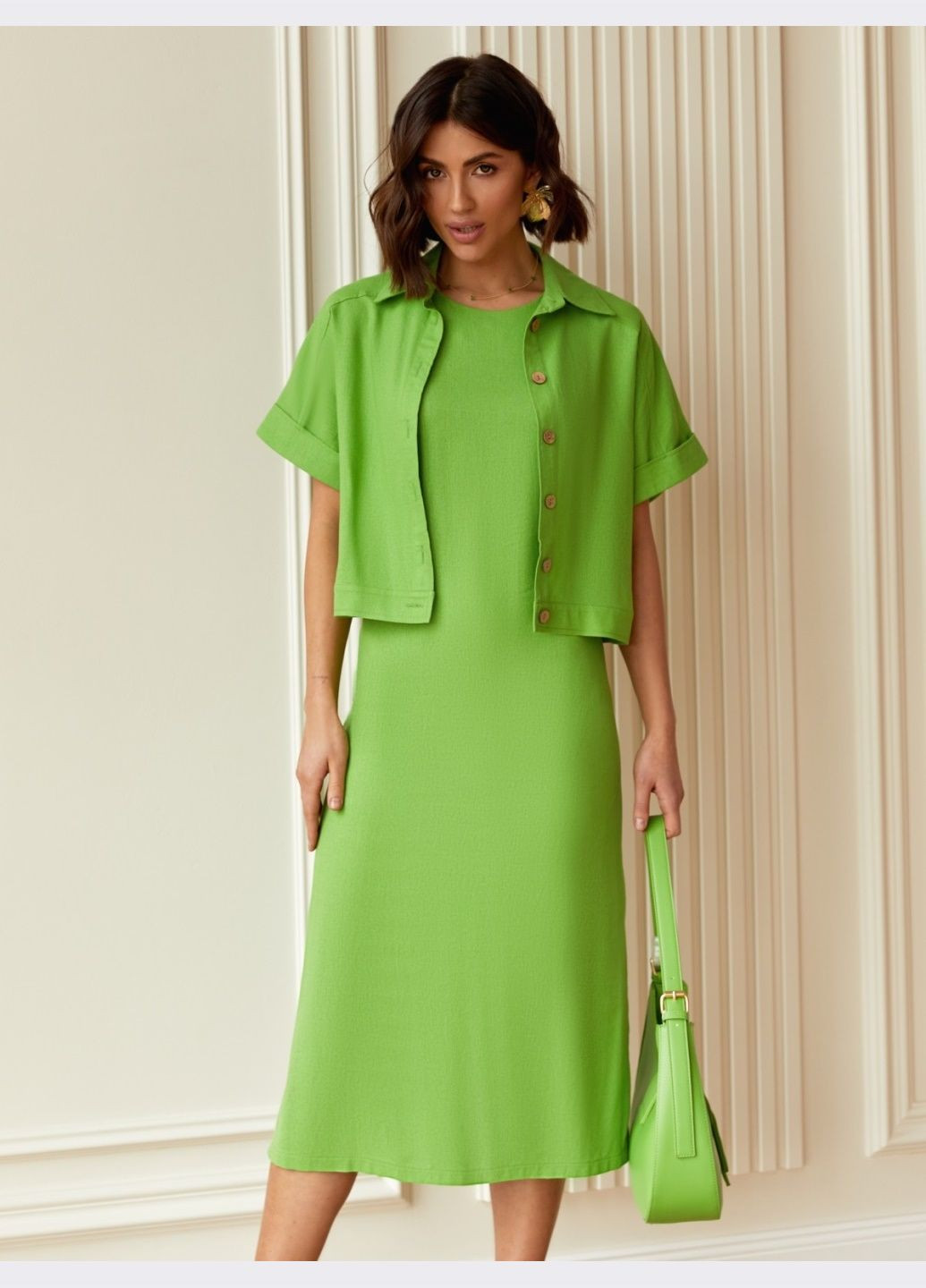 костюм с рубашкой и платьем зелёный Dressa (287340381)