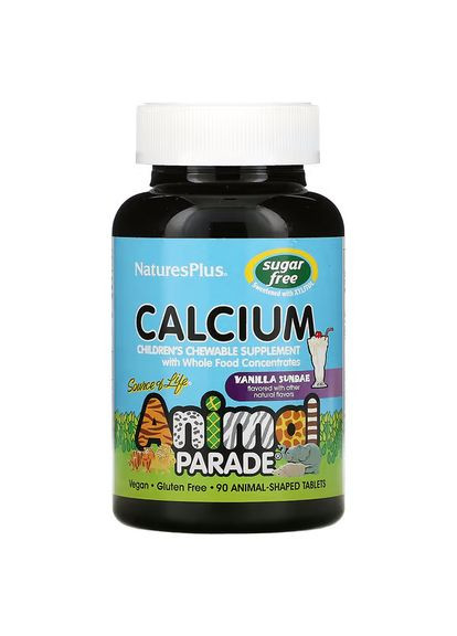 Вітаміни та мінерали Animal Parade Calcium Sugar Free, 90 жувальних таблеток ваніль Natures Plus (322209535)