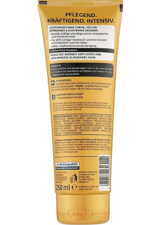 Шампунь для волосся "Інтенсивне відновлення" Professional Oil Repair Intensiv Shampoo 250ml (932664-61015) Balea (368629855)