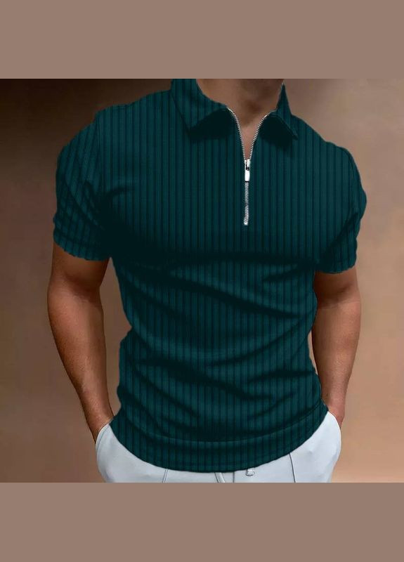 Зеленая футболка поло мужская с коротким рукавом No Brand