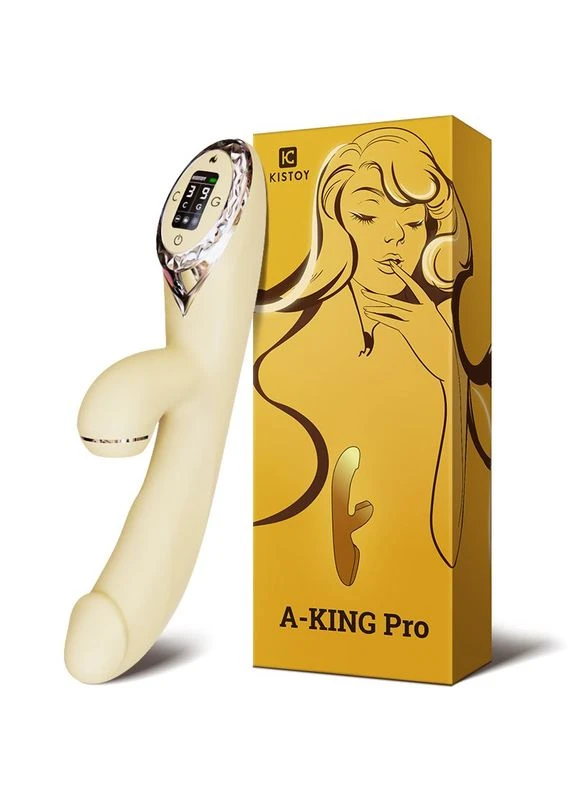 Вакуумний вібратор-кролик з підігрівом KISTOY A-King Pro Yellow, з LED-екраном KissToy (385656946)