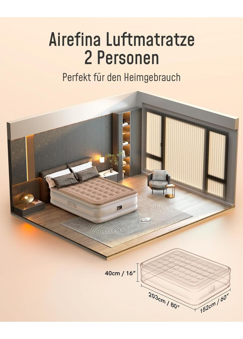 Самонадувная кровать со встроенным насосом надувной матрас для дома для двоих кемпинга 203×152×40 двуспальный No Brand (362346333)