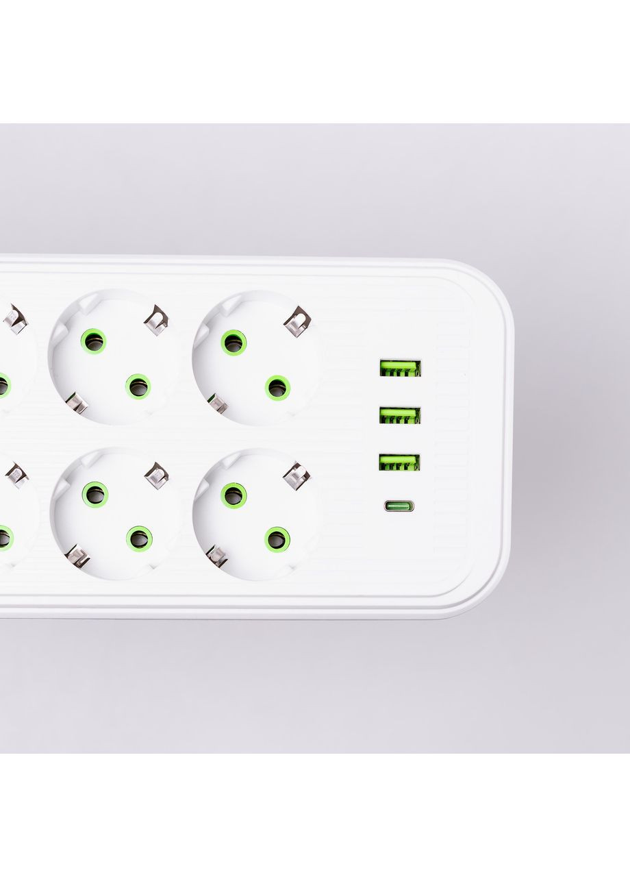 Сетевой фильтр удлинитель на 8 розеток с 3 USB 1 Type-C и кнопкой отключения F20U 2.8 м Белый HP-5-27 Yiwu (391592090)