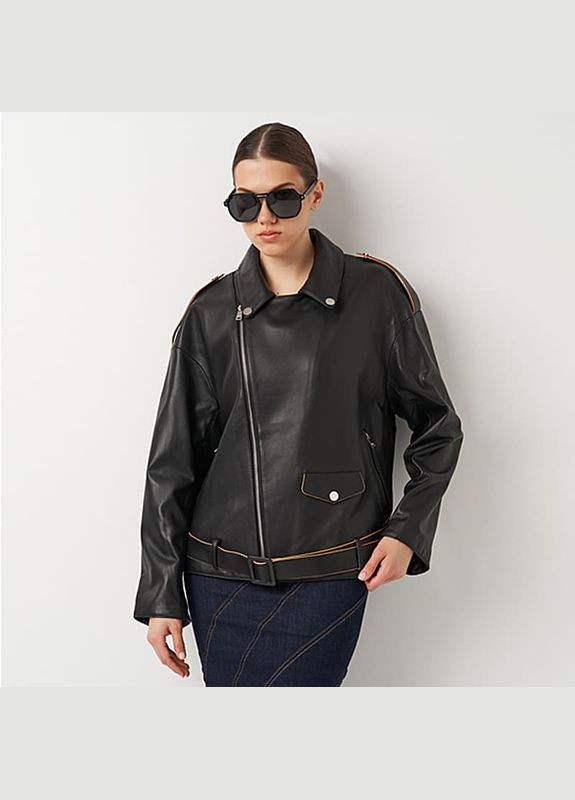 Черная демисезонная женская кожаная куртка a-sona 1pdx23112106a - m Ricco Grande