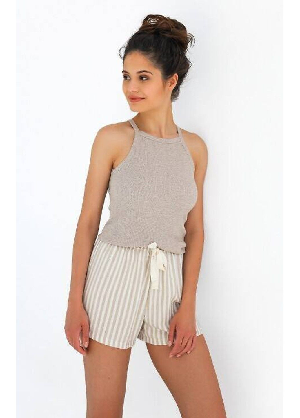 Бежева всесезон топ піжамний в рубчик бежевий anniston s2020222 Sensis