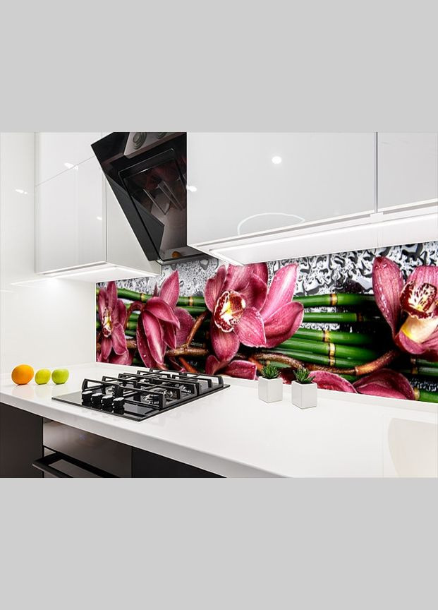 Кухонная плитка на кухонный фартук орхидеи лиловые, с двухсторонним скотчем 62 х 305 см, 1,2 мм Декоинт (278288935)