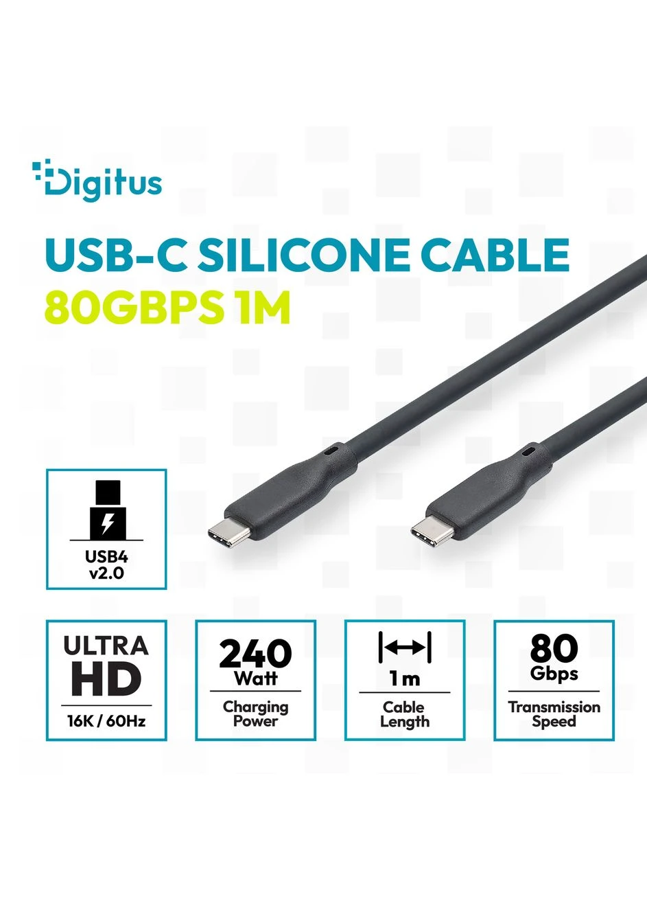 Кабель USB-C > USB-C зарядка/синхронизация, USB4 2.0, 80G, 240W, 16K, силиконовый, 1.5м, черный Digitus (393132223)