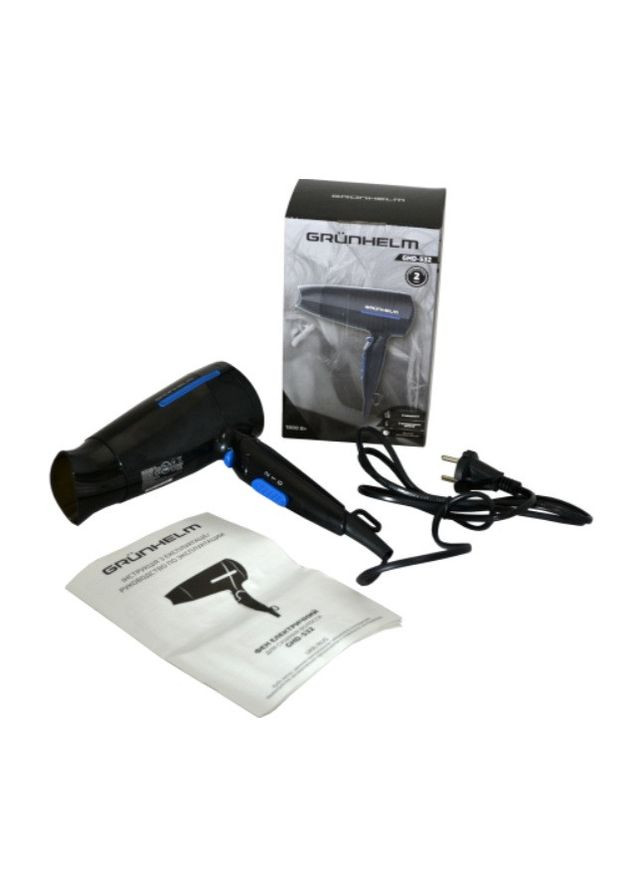 Маленький дорожный фен GHD-532 для сушки укладки волос холодный воздух компактный электрофен 1800 Вт Grunhelm (360392635)