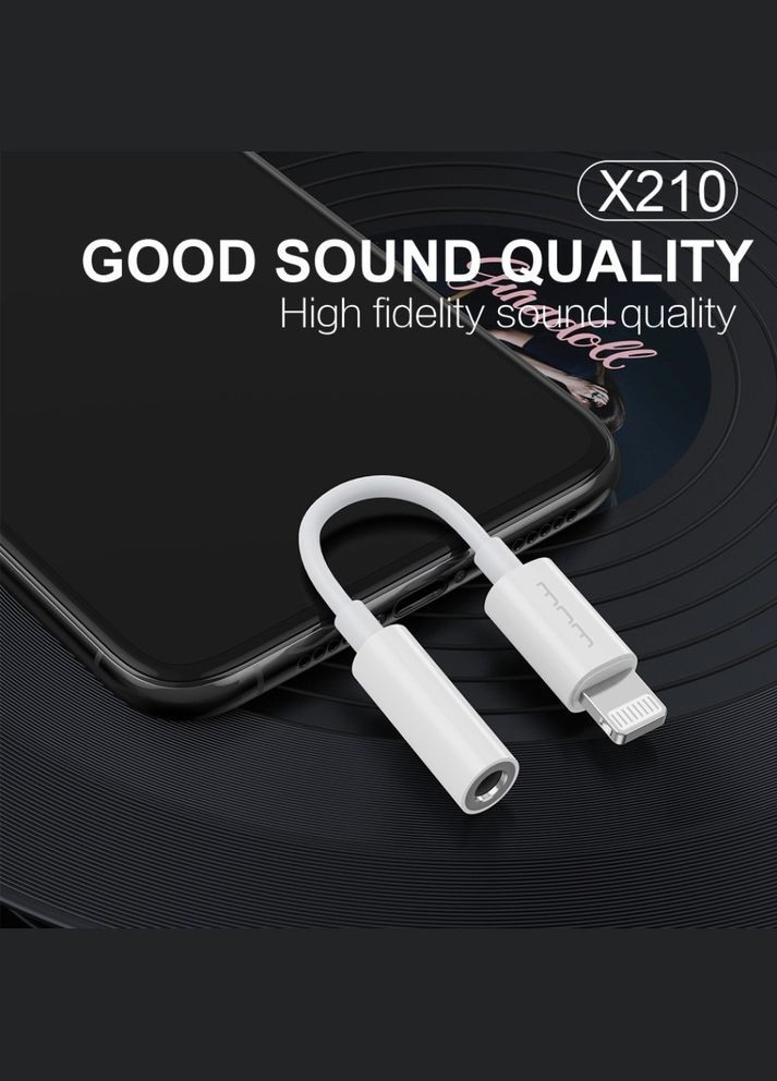 Перехідник X210 Lightning to 3.5 mm AUX Headphones Jack для iPhone Білий WUW (336890050)