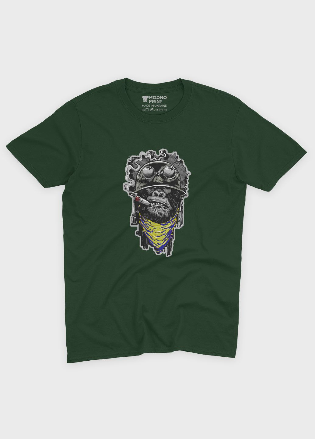 Темно-зеленая мужская футболка с патриотическим принтом горилла (ts001-4-bog-005-1-105) Modno