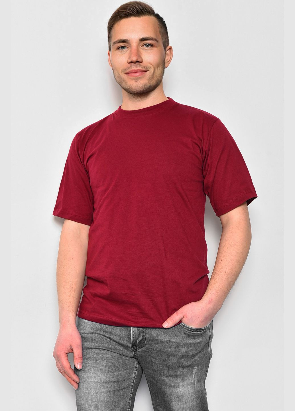 Бордова футболка чоловіча однотонна бордового кольору Let's Shop