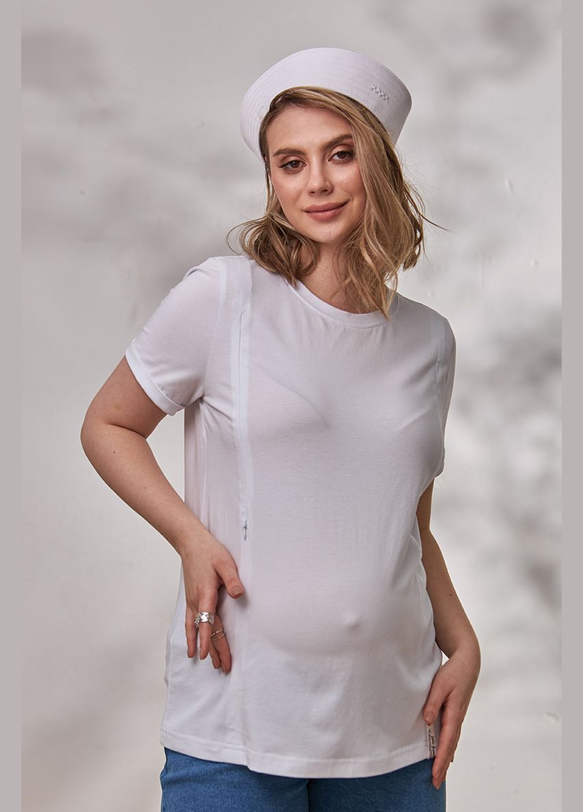 Біла зручна біла футболка для вагітних та годуючих з секретом годування Юла мама