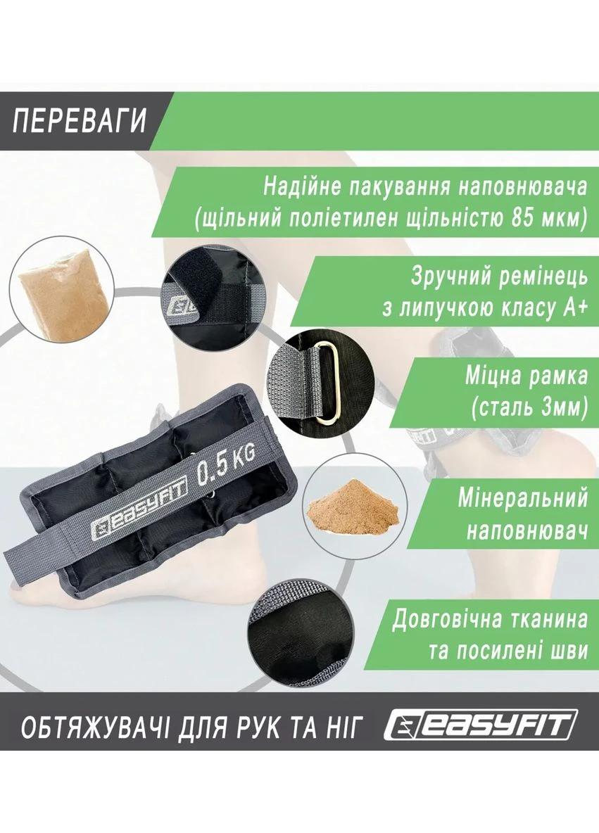 Утяжелувачі для ніг і рук Оксфорд 0,5 кг Чорні EasyFit (389581526)