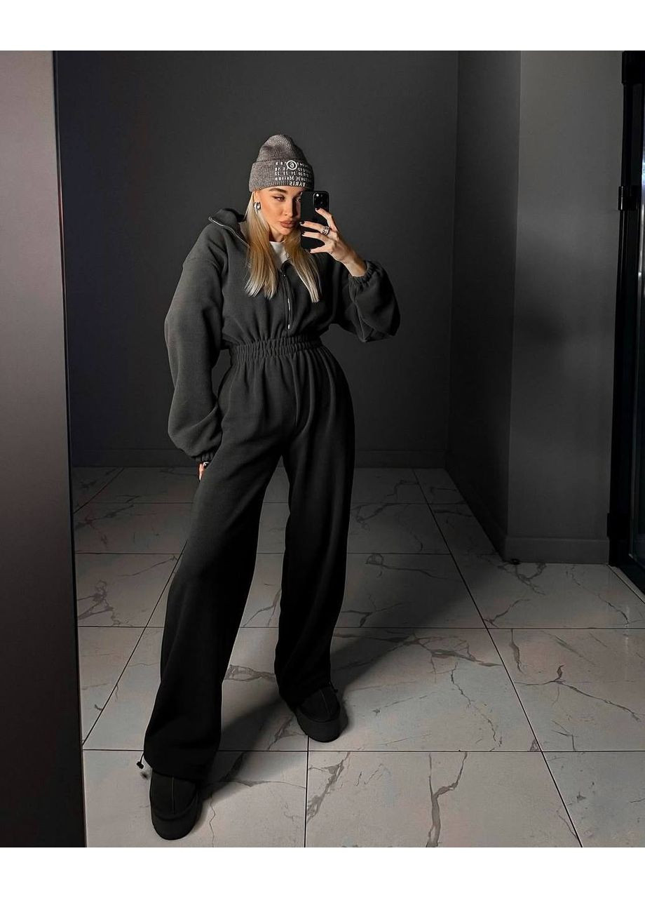 Жіночий чорний комбінезон No Brand однотонний чорний повсякденний велюр