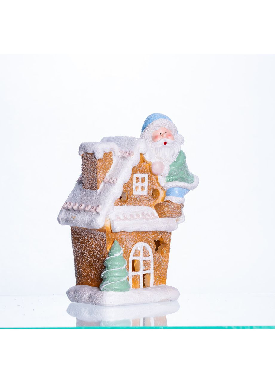 Новорічна декоративна фігурка з підсвіткою 14×9×20 см Новорічний декор Будиночок з Сантою з порцеляни CR-6-6 Yiwu (370707232)