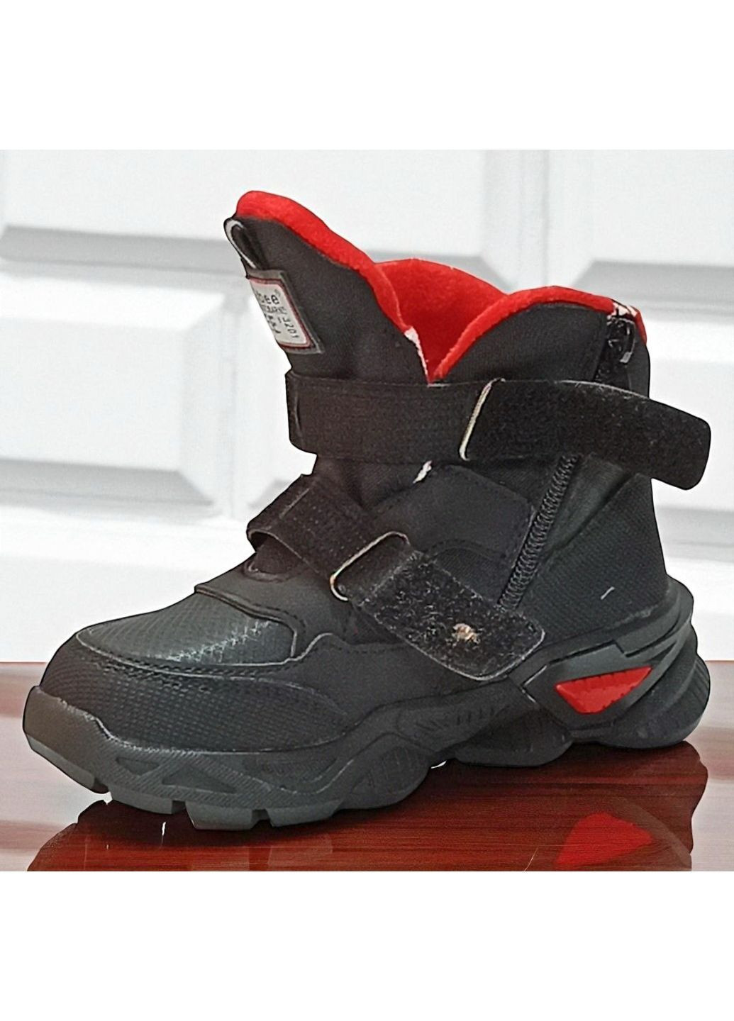 Черные спортивные, повседневные, кэжуал осенние утепленные демисезонные ботинки на липучках осенние хайтопы для мальчика на флисе Clibee