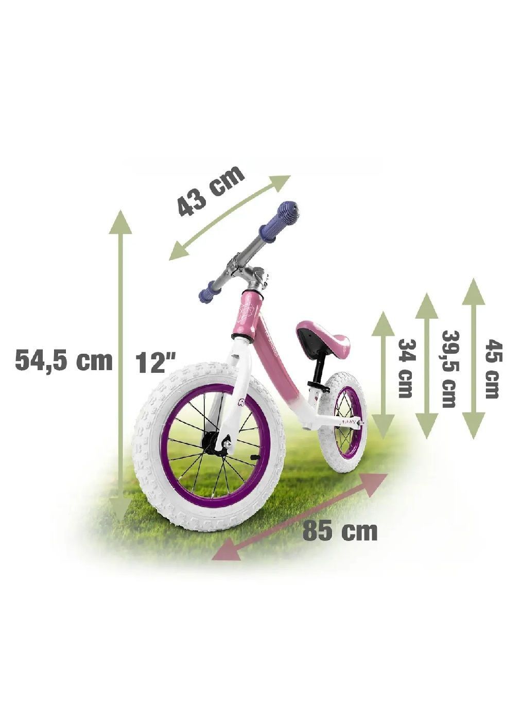 Беговел самокат беспедальный велосипед для детей девочек с прорезиненными ручками со стопорами (476530-Prob) Бело-розовый Unbranded (283608293)