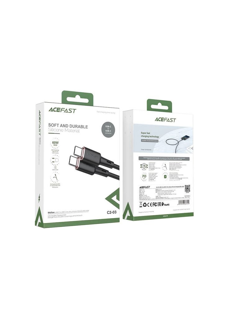 Дата кабель (m481471) Acefast USB-C to USB-C 1.2m 3A 60W silicone C2-03 black (367068410)