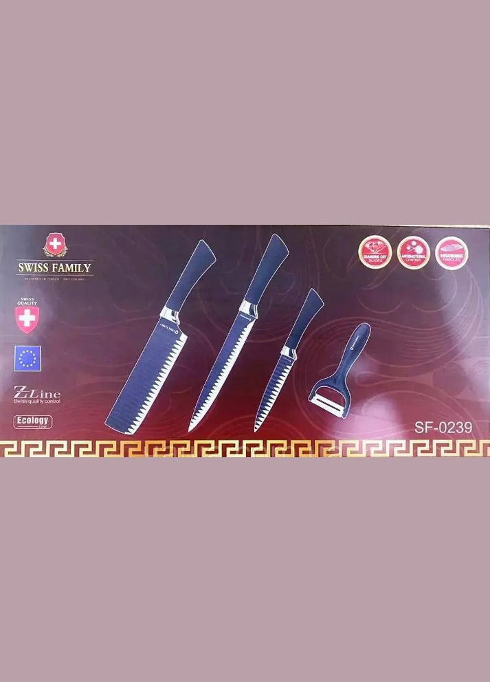 Універсальний набір ножів із нержавіючої сталі 4 предмети Swiss Family SF-0239 кухонні ножі No Brand чорний,
