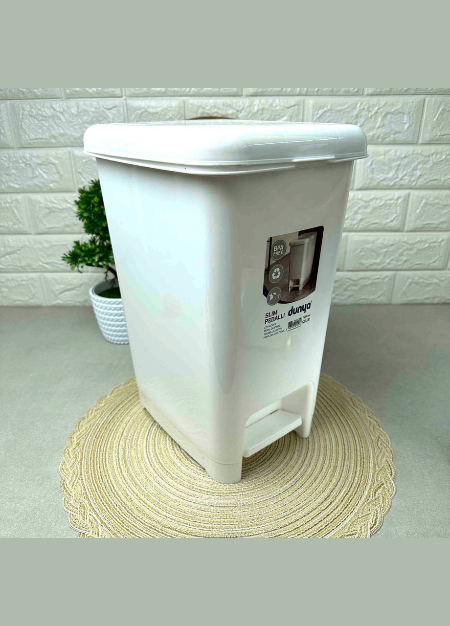 Белое педальное мусорное ведро с фиксатором мусорных пакетов 10 л Слим 01041 Dunya (337990479)