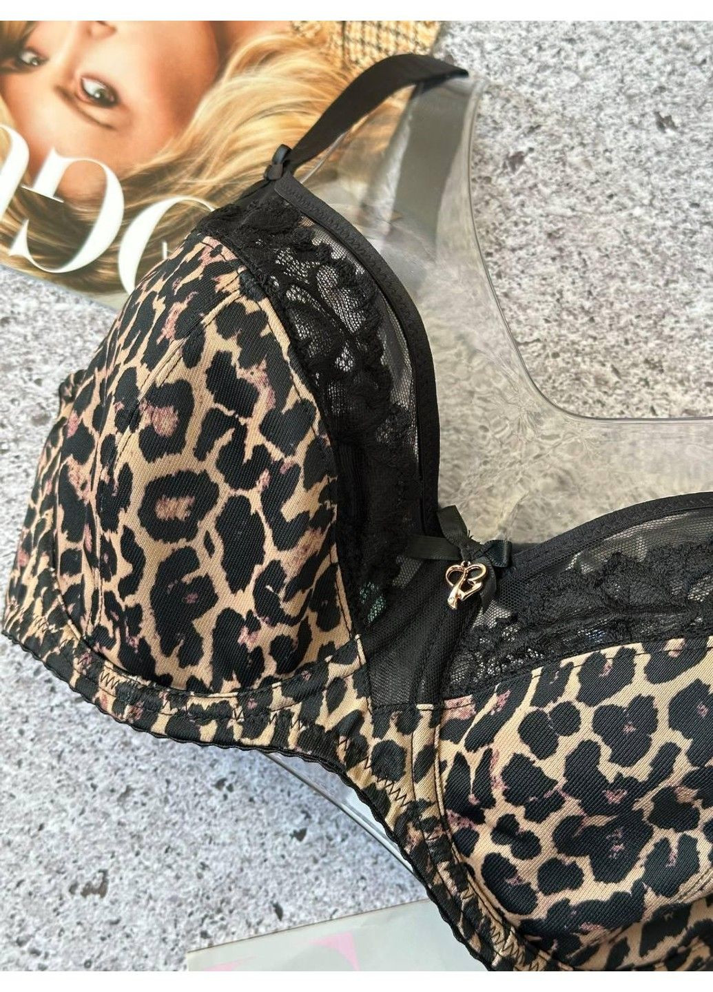 Коричневий бюстгальтер без поролону з сіточкою леопардовий Lanny Mode