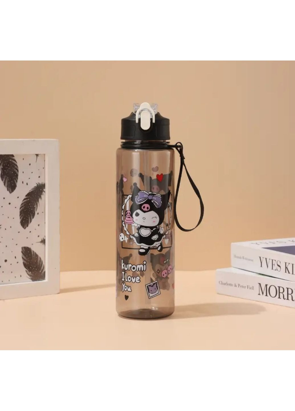 Фляга-спортивна пляшка Kuromi "I Love You" з трубочкою, 800 мл Чорний Sanrio (361871813)