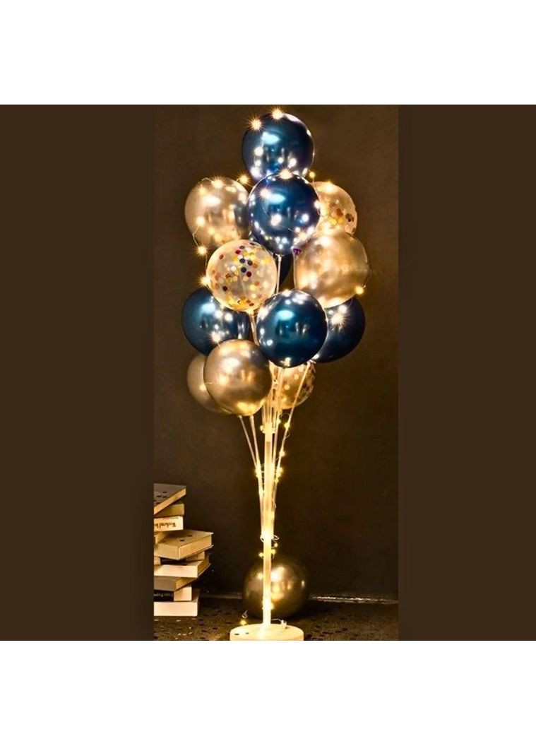 Набір 13 повітряних куль зі стійкою Блакить синій зі сріблом в хромі та світлодіодною LED гірляндою No Brand (358932609)