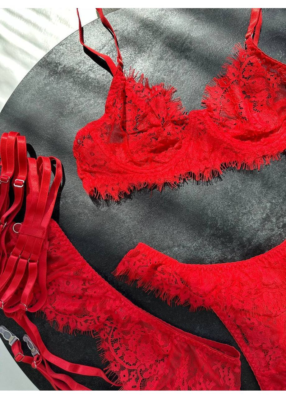 Красный балконет комплект женского белья | соблазнительная нежность, красный кружевной Vital-Textile с косточками полиэстер, эластан