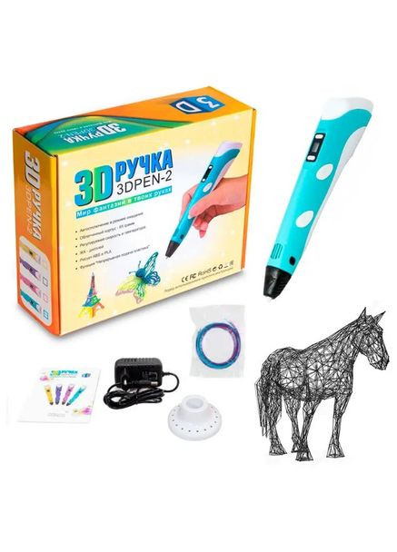 ручка детская с адаптером PEN-2 с экраном + пластик Набор для детского творчества 3Д ручка Розовая 3D (300657952)