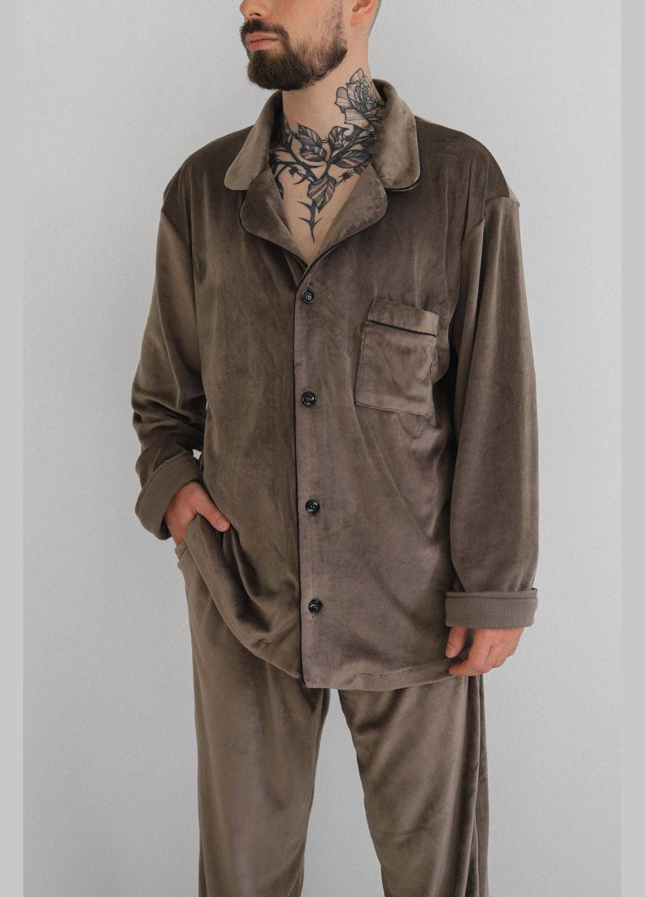 Чоловіча піжама з велюру колір коричневий р.L 449784 New Trend (282932982)