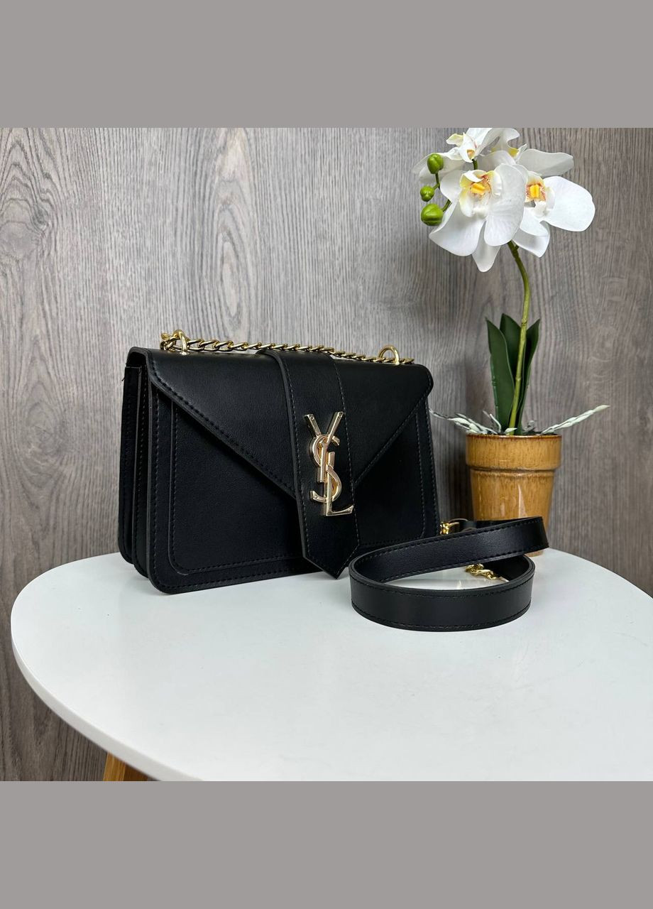 Маленька жіноча сумочка клатч міні сумка на ланцюжку чорна з золотим Eton (314762000)