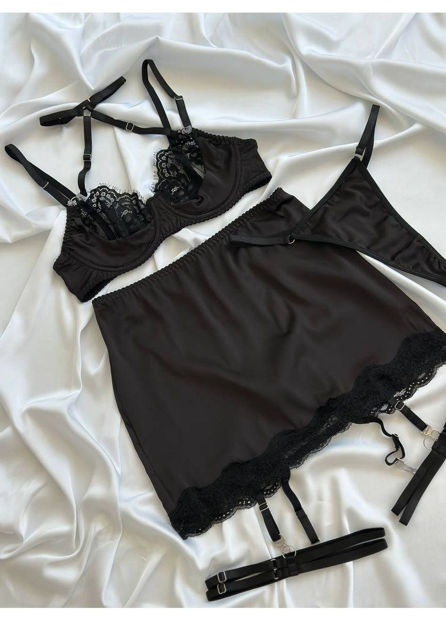 Черный демисезонный нежный комплектик с кружевом Vakko