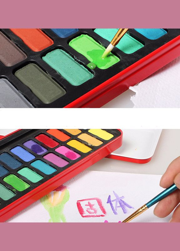 Набір акварельних фарб в металевому пеналі, 24 кольори + пензель Worison (322650333)