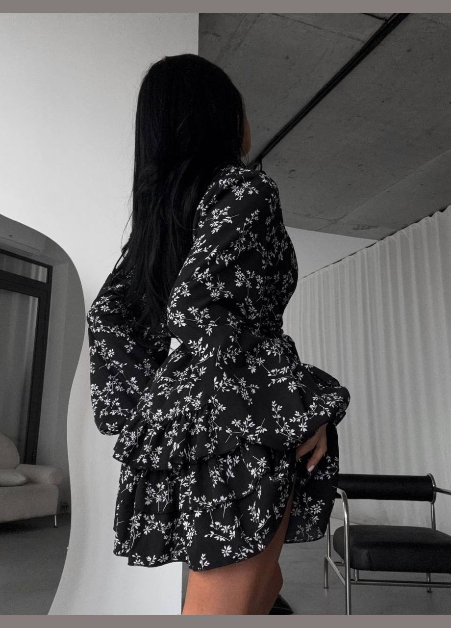 Чорна повсякденний, кежуал жіночка чорна сукня No Brand з квітковим принтом