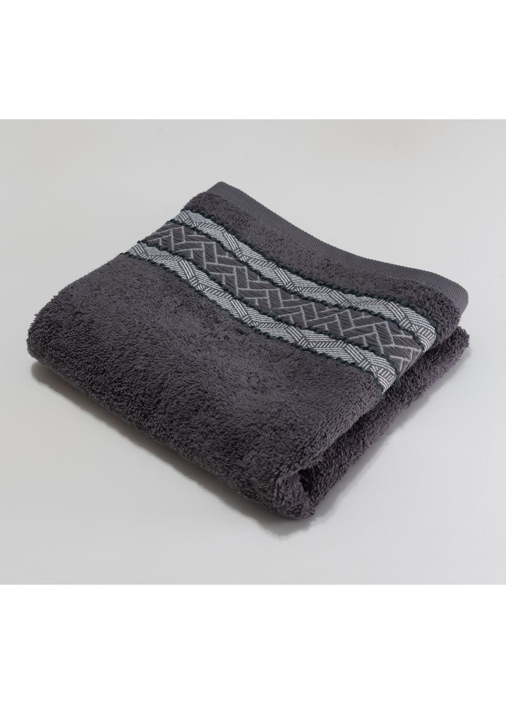 Рушник махровий 50х90 гладкофарбований бордюр сірий Катруся сірий